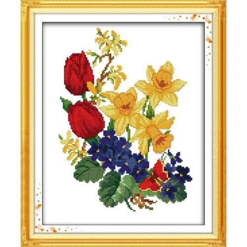 Joy Sunday Flowers Lead Butterfly Cross Stitch Kits Embroidery Needlework 11&14CT DIY Cross Stitch on Canvas Chinese Embroidery