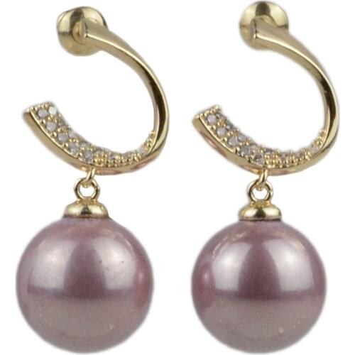 New Long Earring White Pink Purple Green Shell Pearl Drop Earrings Gold Color Natural Zircon Women Bohemian Fine Fashion Jewelry