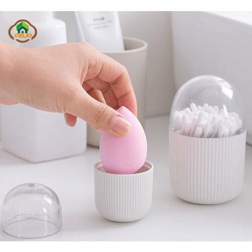 MSJO Makeup Organizer Storage Box Cotton Swab Sponge Egg Waterproof with Cover Plastic Storage for Women Cosmetices Organization