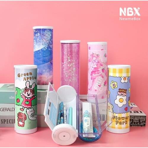 NewmeBox Pencil Case Calculator Kawaii Tumbler Pencil Box Quicksand Stationery Large Capacity School Supplies Cute Pencil Cases
