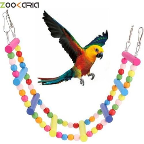 Birds Pets Parrots Ladders Climbing Toy Hanging Colorful Balls with Natural Wood