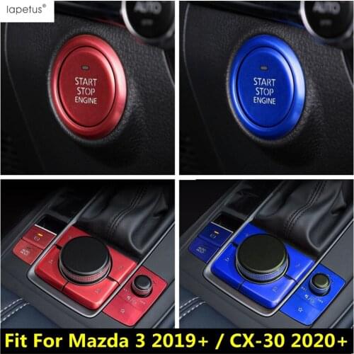 Start Stop Push Button Ring / Shift Gear Panel Frame Metal Blue / Red ABS Interior Fit For Mazda 3 2019 - 2021 / CX-30 2020 2021
