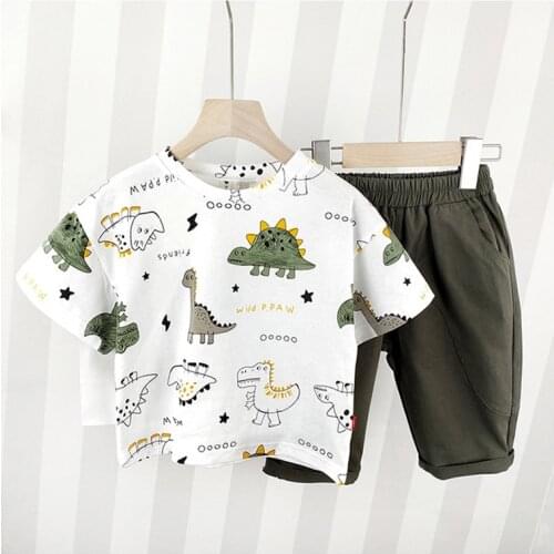 Dinosaur Pattern Children Clothing Sets Toddler Boy Clothes Sets Kids Outfits T-shirt+Shorts 2 Pieces Boys Clothes For 1-5 Age