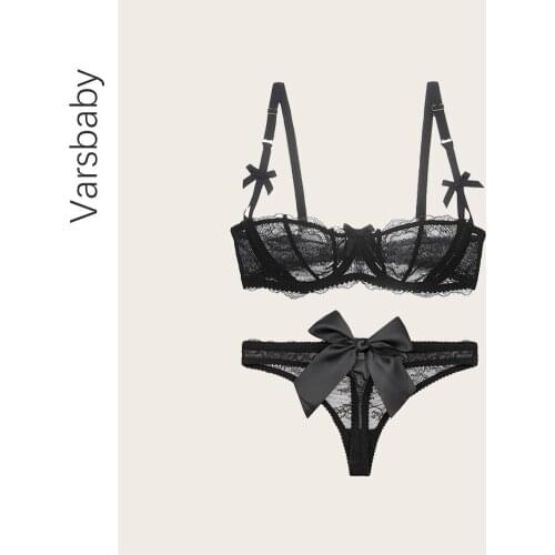 Sexy big bow thong sweet style pink bra thong lingerie set ladies Valentines Day Christmas underwear gift bra set