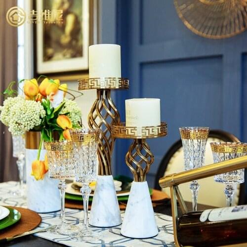 Modern Metal Candle Holder Marble Vintage Dinner Romantic Living Room Party Candelabros Centro De Mesa Decoration Home BS60CH