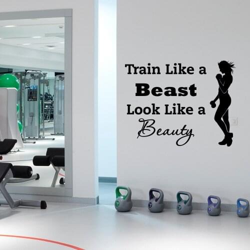 Sports Wall Decal Quotes Train Like A Beast Look Like A Beauty Vinyl Stickers Gym Fitness Grils Health Sports Wall Mural YO-31