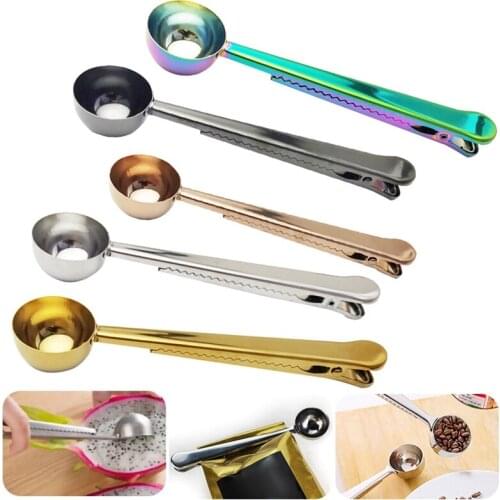 Coffee Scoop Clip,Stainless Steel Coffee Scoop Bag Clip,Multifunction Coffee Scoop with Clip,for Coffee and Tea,5 Pack