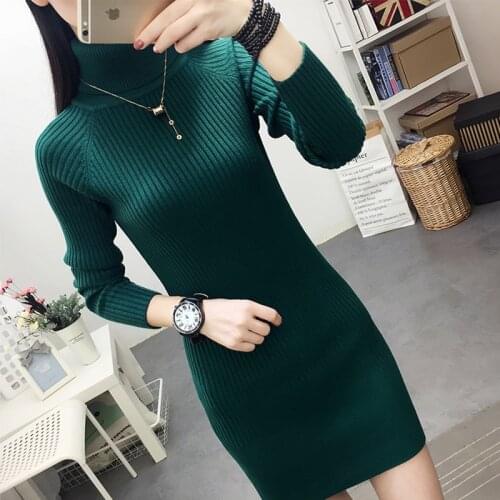 Turtleneck Sweater Pullover Women 2020 New Autumn Winter Knitted Dress Casual Warm Sexy Stretch Female Long Sweater Jumpers A298