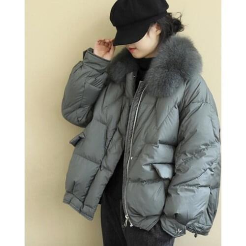 SEDUTMO Winter Oversize Fur Collar Duck Down Coat Women Fashion Warm Short Parkas Autumn Slim Basic Jackets ED1500