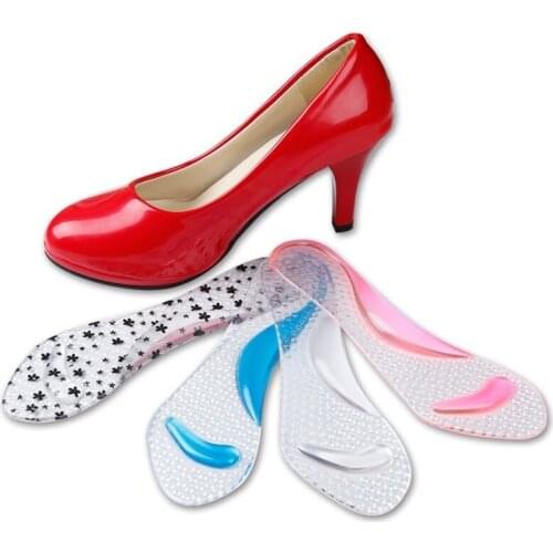 1pair Gel Orthopedic Insoles Women High Heel Shoes Flat Foot Arch Support Pads Shoe Inserts Transparent Massage Flower Insole