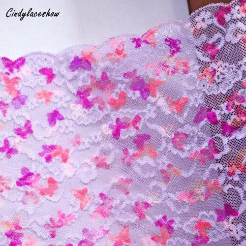 2Yards 21.5cm Wide Butterfly Embroidered Elastic Lace Trim For DIY Clothing Accessories Sewing Materials Bra Stretch Lace Fabric