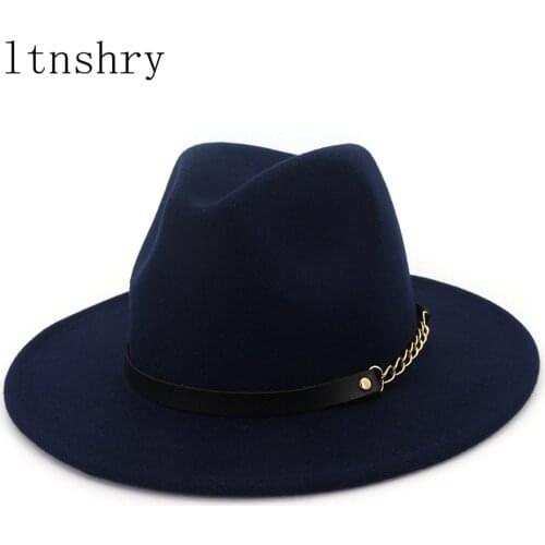 2019 Autumn Winter Felt Fedora Hats With Belt Wide Flat Brim Jazz Trilby Formal Top Hat Panama Cap For Unisex Men Women