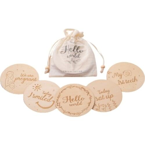 5pcs Baby Milestone Circular Wooden Toys Birth Milestone Cards Baby Teether Photography Babies Accessories For Newborn Baby