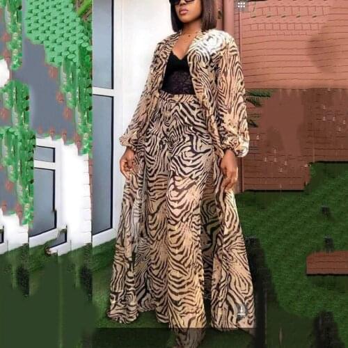 African Ladies Fashion Chiffon Clothing Sets Printed Outwears & Pants Long Elegant For Evening Night Club Wear 3 Pieces Sets New