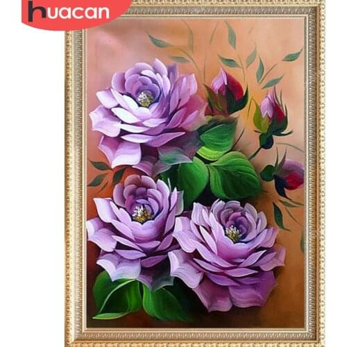 HUACAN Diamond Painting Full Drill Rose Flower Home Decoration Diamond Embroidery Mosaic Peony Floral Wall Stickers