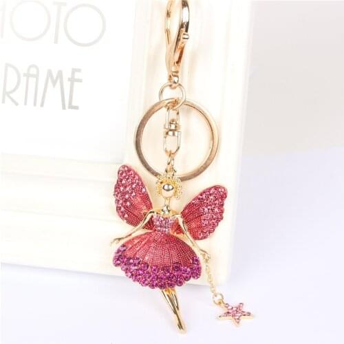 Angel Ballet Girl Star Keychain Rhinestone Crystal Pendant Charm for Handbag Purse Bag Carkey Gift