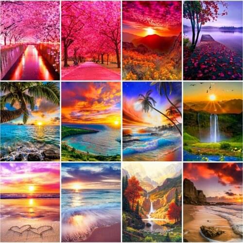 AZQSD Full Drill Diamond Embroidery Sunset Seaside Mosaic Rhinestones Diamond Painting Landscape Cross Stitch Home Decor Gift