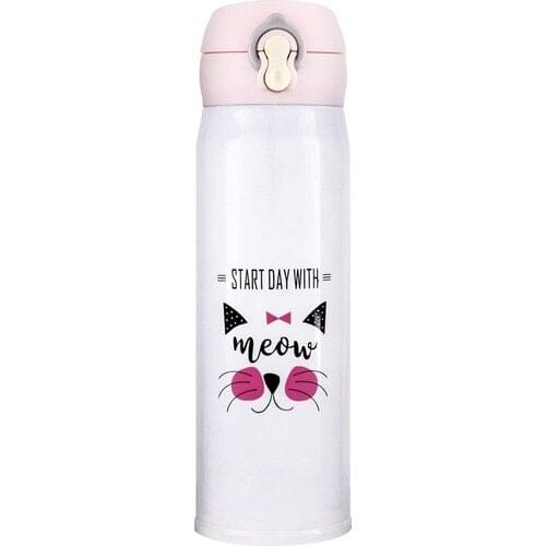 Knm Yv Thermos Cup Stainless Steel Animal 500ML White