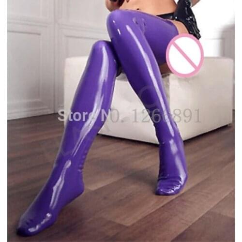 Free shipping ~ Latex stockings purple long feet cover