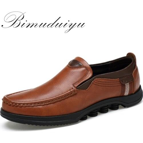 BIMUDUIYU Autumn/ Winter New Plus Size Genuine Leather Men Casual Shoe Deodorant Ventilation British business Flat Shoes For Men