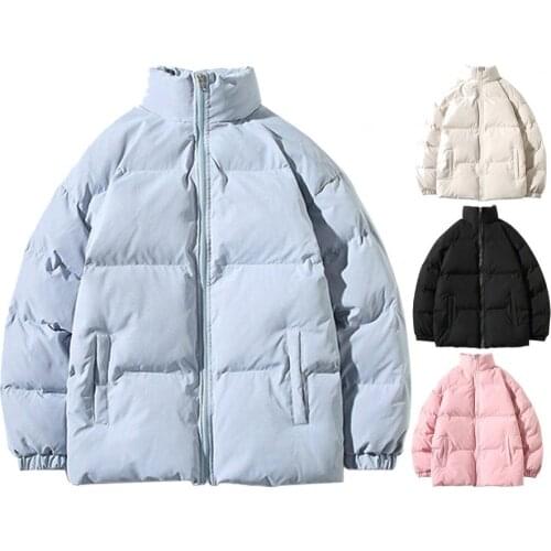 Padded Great Thickened Warm Zipper Jacket Solid Color Women Coat Stand Collar for Daily Wear