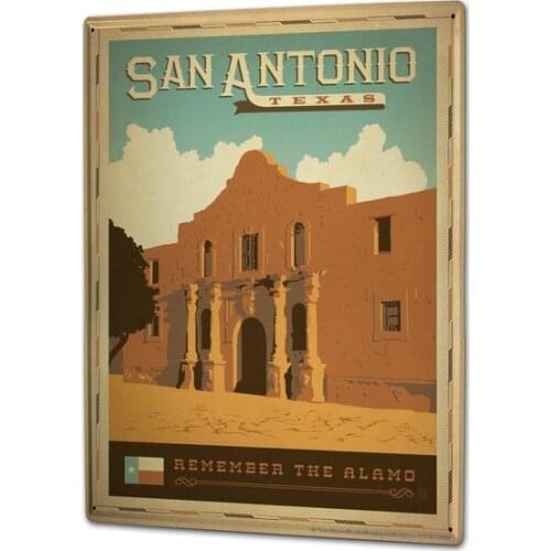 Cartel de hojalata, San Antonio, Texas, Alamo, decoración para el hogar, decoración de Bar de café
