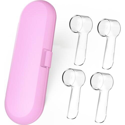 Electric Toothbrush Travel Case for Oral-B Toothbrushes with 4 Pcs Toothbrush Head Covers Fit for Oral B Toothbrush Heads
