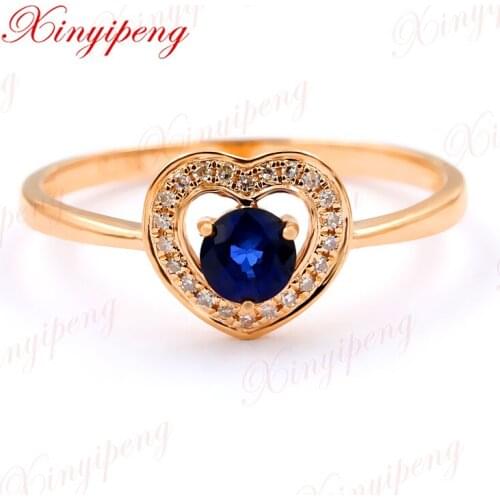 Xin yi peng 18 k rose gold inlaid natural sapphire ring female ring with diamond 4 * 4 contracted style