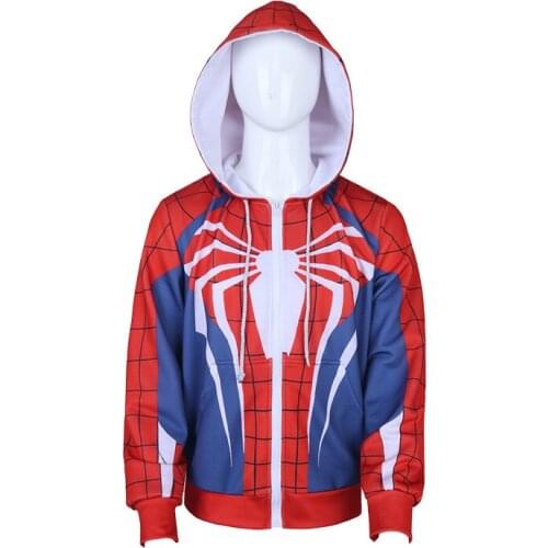 Red Spider Cobweb Print Movie Hero Hoodie Costume For Adult Men Womens Hooded Plaid Sweatshirt Cosplay Coat Lady Halloween