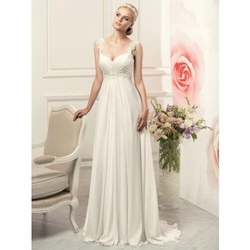 Lace Boho Empire Waist Wedding Dress Pleated Chiffon Zipper 2021 Corset Beads Plus Size Straps Low Cut Maternity Bridal Gowns