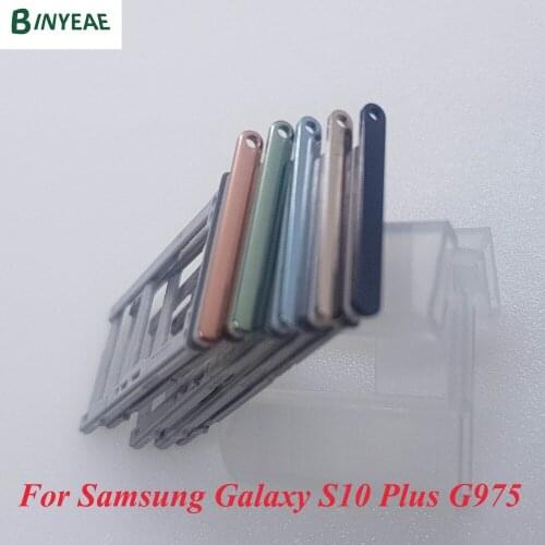 BINYEAE Dual Single Sim Tray For Samsung Galaxy S10 Plus G975F S10 G973 G973F G975FD SIM Card Slot SD Card Tray Gasket Holder