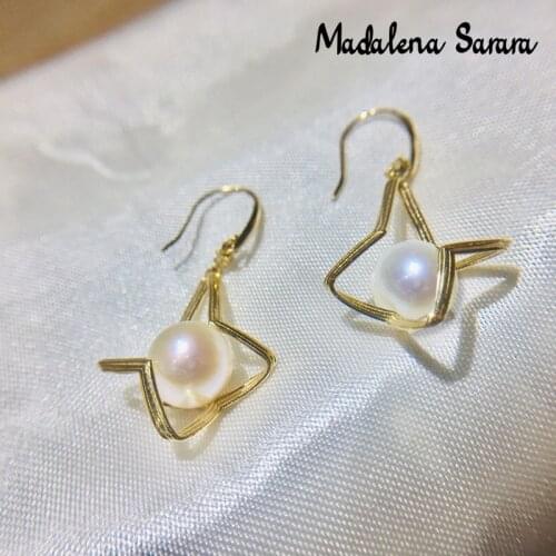 MADALENA SARARA Saltwater Pearl Of Japan Akoya Women Earrings 18K Gold Star Dangle Au750 Dangle Earrings