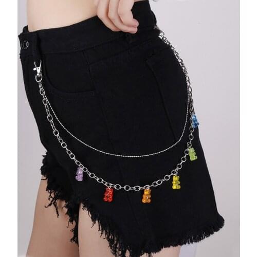Hip Hop Punk Metal Pants Chain For Women Hipster Bear Pendant Trousers Waist Chain Jeans Keychains Fashion Jewelry Gifts