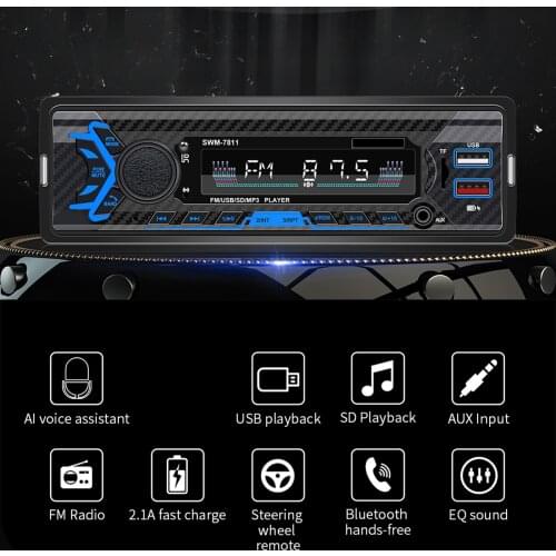 Multifunction Car 12V LCD Bluetooth 5.0 Dual USB MP3 Player Receiver 1 DIN Multimedia with Remote