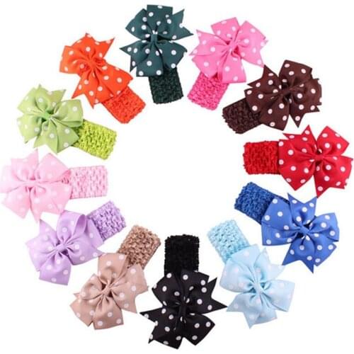 Fashion Newborn Infant Dovetail Bowknot Headband with Wave Point Toddler Elastic Wide Hairband Crochet Weave Baby Girls Headwear