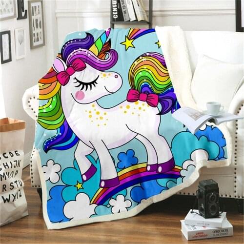Dreamlike Style New Rainbow Horse Unicorn Blanket 3D Print Sherpa Blanket on Bed Kids Girl Birthday Gifts Home Textiles