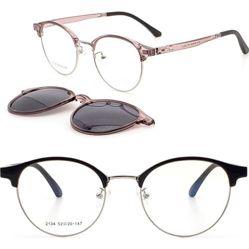 Metal combined TR prescription glasses oval trendy lady optician glasses with magnetic clip-on polarized sunglasses lenses 2304