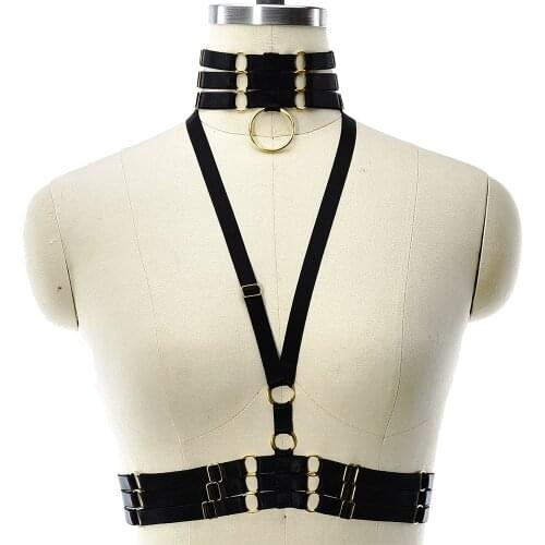 Wholesale Neck Harness Cage Bra Fetish Rave Wear Sexy Lingerie Body Harness Belt Goth Rave Wear Women Bondage Harness Bra