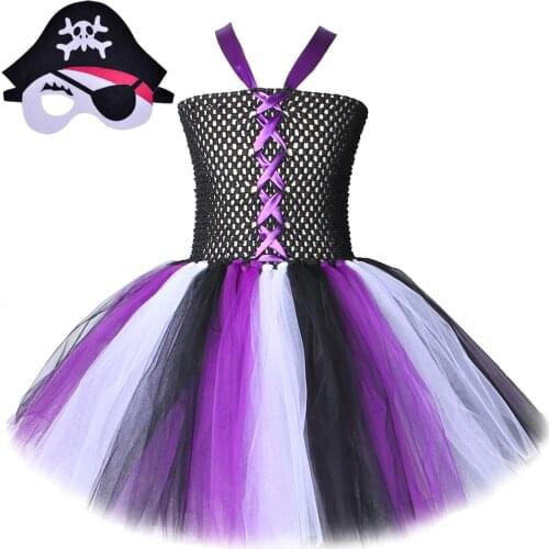 Pirate Girls Tutu Dress with Mask Children Halloween Party Costumes for Kids Fancy Dresses Princess Piratees Tulle Outfit 1-12Y