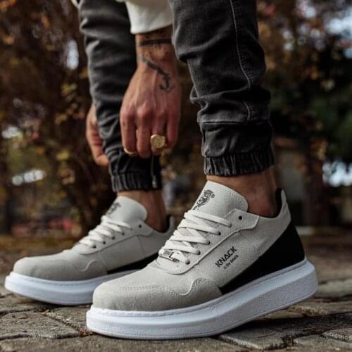 Knack High Bottom Casual Sheepskin Shoes 040 Stone Male Seasonal Orthotic Insole Style Sport Lace-Up Sneaker Spring and Summer Fashion