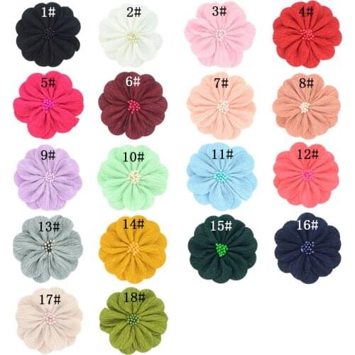 3.2" 10pcs/lot Pleated Fabric Flowers for Baby Girls Headband Hair Clip Headwear Diy Women Kids Shoes Hat Decor Hair Accessories
