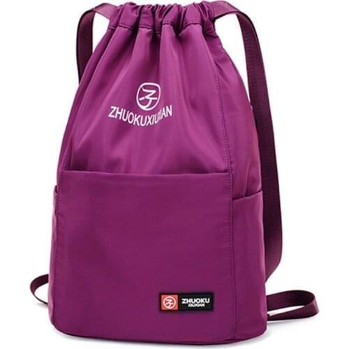 Purple Women Drawstring Backpacks Female Casual Lightweight Folding Travel Backpack letters printing Bag for Girls Mochila