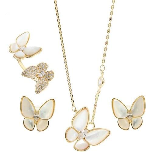 SINZRY new fashion creative jewelry zircon shell charm cute butterfly pendant earring ring womens jewelry sets