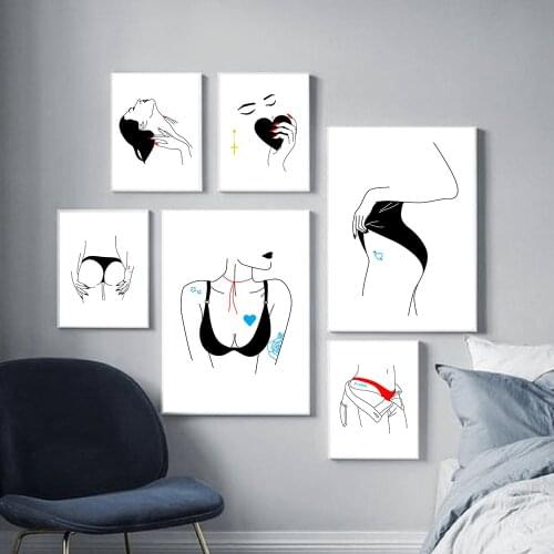 Modern Fashion Abstract Sexy Girl Tattoo Posters And Prints Hips Canvas Painting Black White Wall Art Pictures Livingroom Decor