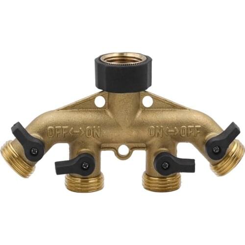 Heavy Duty Brass 4 Way Garden Hose Splitter NPT3/4 Copper Four Outlet Faucet Diverter Valve Garden Manifold Adapter Connector