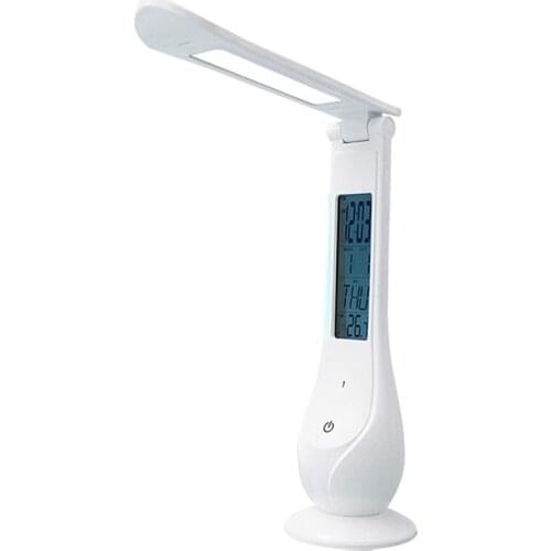 LED Desk Lamp,Built in LCD Display Clock, Alarm, Calendar, Thermometer,USB Adjustable Color Temperature,White