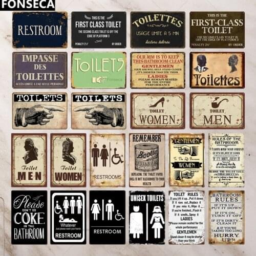 Toilet Sign Plaque Metal Vintage Bathroom Metal Sign Tin Sign Wall Decor for Toilet Bathroom Restroom
