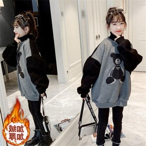 Girls' Hoodies Sweatshirts Kids Outwear 2021 Pink Velvet Thicken Warm Winter Autumn Cotton Fleece Plus Size Childrens Clothing