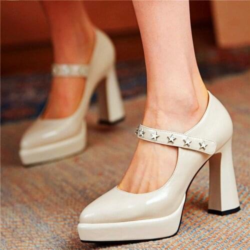 Party Pumps Womens Cow Leather Platform High Heels Ankle Strap Pointed Toe Nightclub Shoes 34 35 36 37 38 39