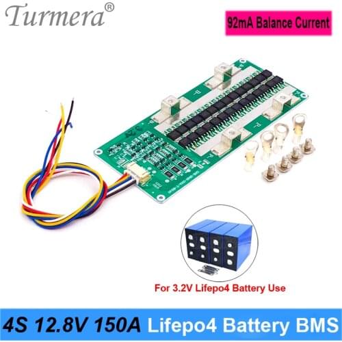 Turmera 12.8V 4S 150A Lifepo4 BMS 92mA Balance Current for 3.2V 100Ah 280Ah 310Ah Lifepo4 Battery Solar Energy System or UPS Use